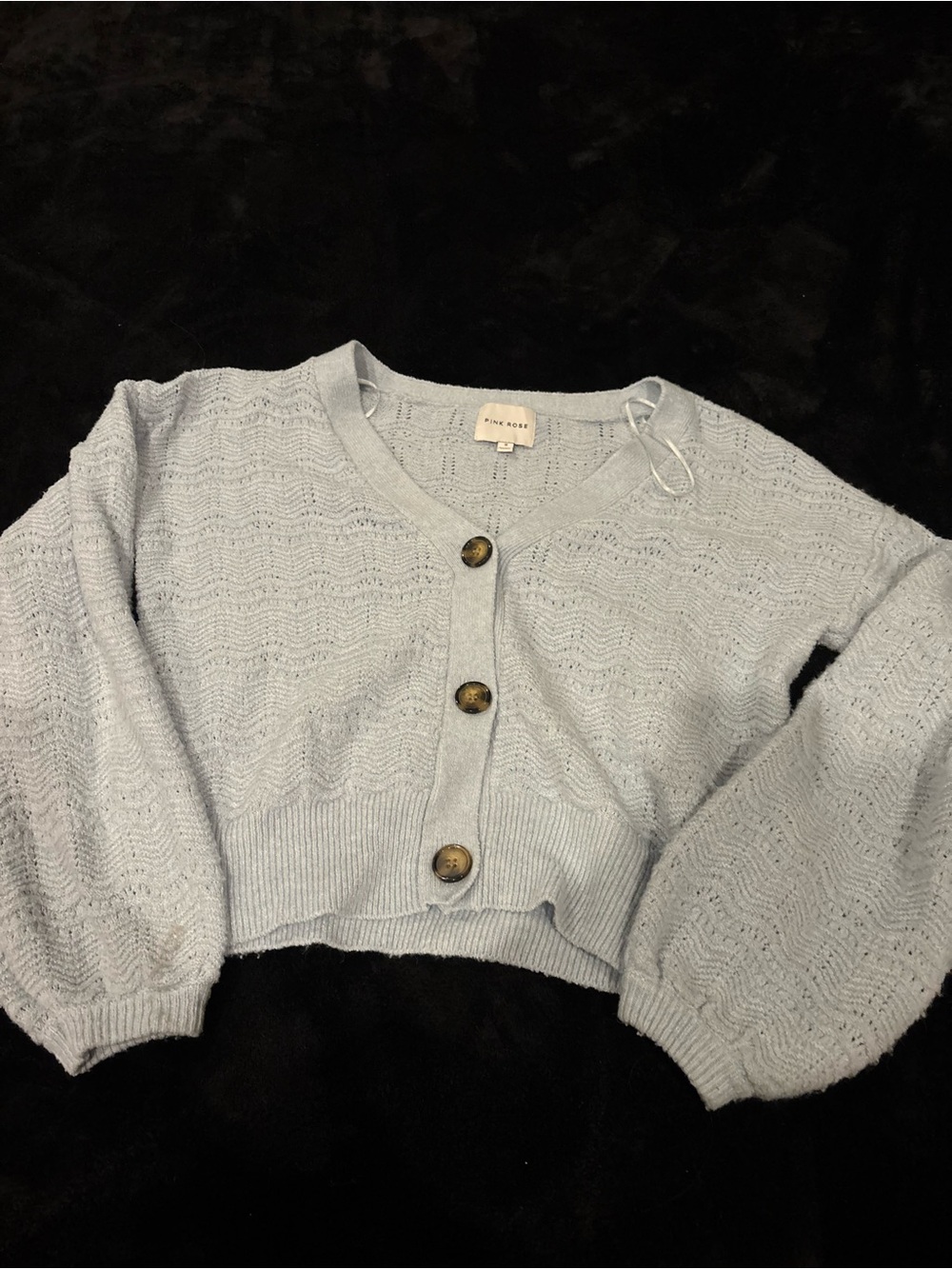 Pink Rose Pale Blue Cropped Knit Cardigan